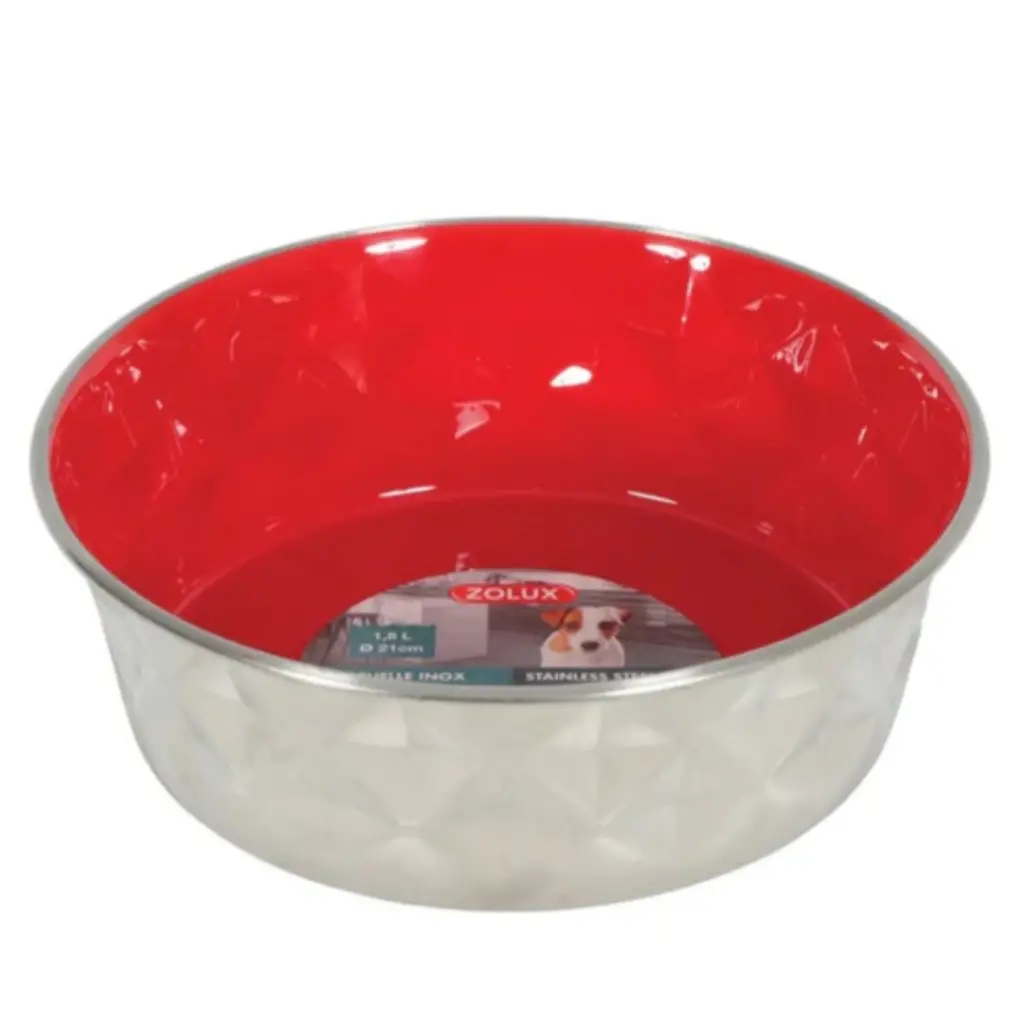 Diamonds Stainless Non-Slip Dog Bowls Red, 550 ml.webp