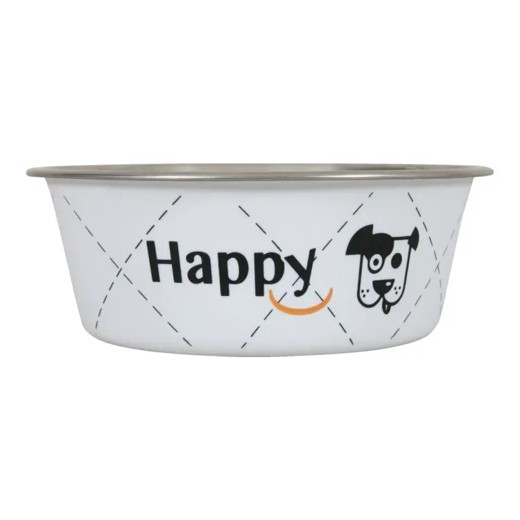 Happy Stainless Steel Dog Bowls White, 1.5 Lوعاء كلب ستانلس ستيل