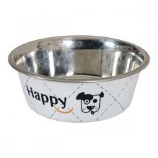 HAPPY STAINLESS STEEL DOG BOWLS WHITE 0.8Lوعاء كلب ستانلس ستيل