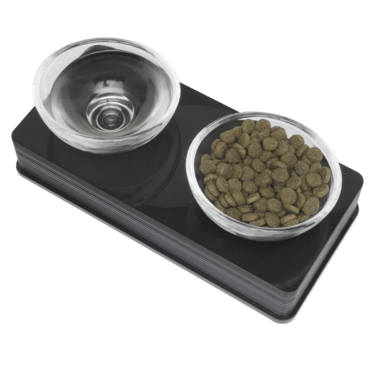 Catit Dual Glass Bowl - Blackوعاء