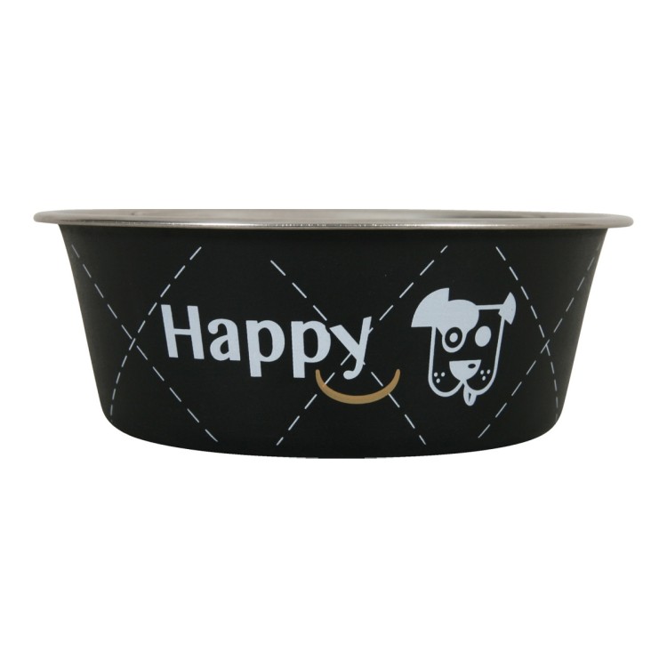 HAPPY STAINLESS STEEL DOG BOWLS BLACK 0.4Lوعاء كلب ستانلس ستيل
