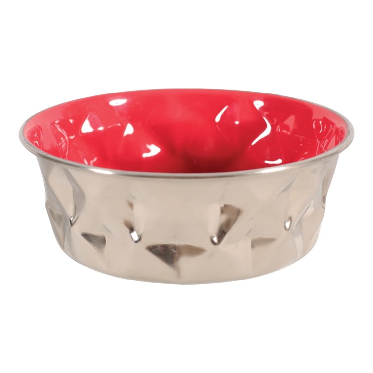 Diamonds Stainless Non-Slip Dog Bowls Red, 550 mlصَحن