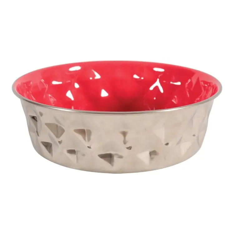 Diamonds Stainless Non-Slip Dog Bowls Red, 2.6 Lوعاء ستانلس نحاس مانع للانزلاق