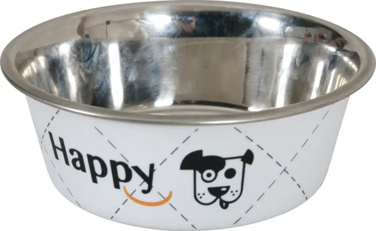 Happy Stainless Steel Dog Bowls White, 2.65 Lوعاء كلب ستانلس ستيل