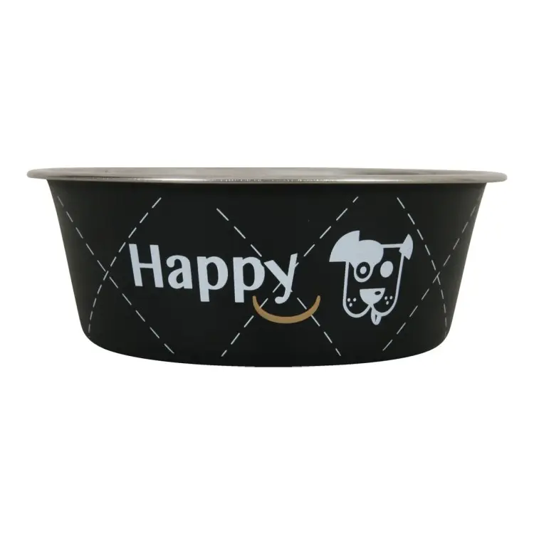 Happy Stainless Steel Dog Bowls Black, 1.5 Lوعاء كلب ستانلس ستيل
