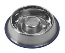 Buster Stainless Steel slow feeder blue base Largeوعاء من الفولاذ المقاوم للصدأ بقاعدة زرقاء