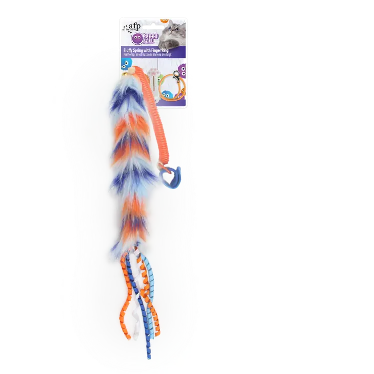 Furry Ball Fluffy Spring with Finger Ring Orange  كرة فروي زغبية مع حلقة إصبع برتقالية 