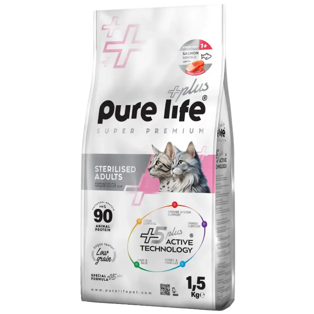 PURELIFE STERILIZED CAT 32/15 SALMON 1.5KGطعام قطط سلمون