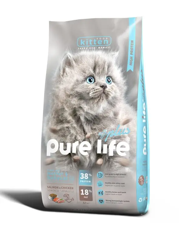 PURELIFE KITTEN CAT CKN & SAL 12KGطعام قطط دجاج و سلمون