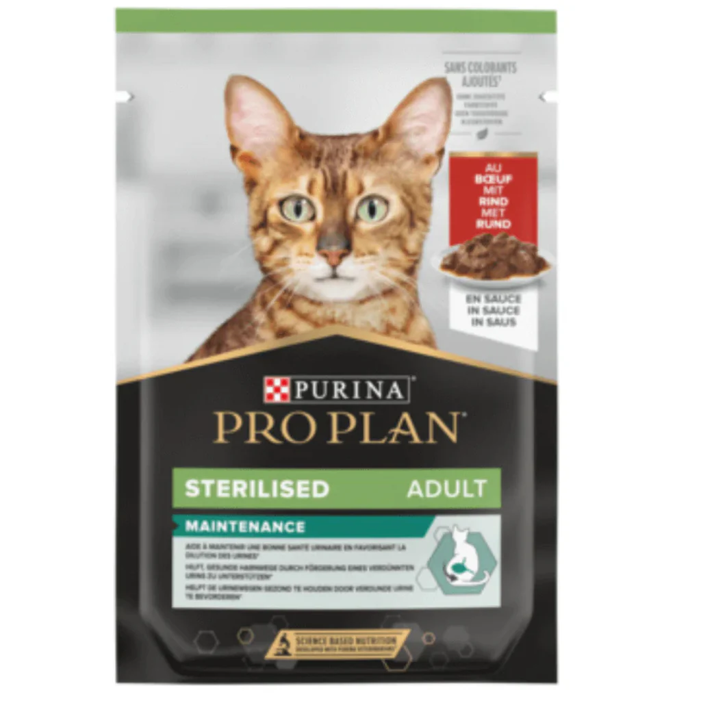 PRO PLAN STERILISED ADULT BEEF GRAVY 85Gطعام القطط لحم
