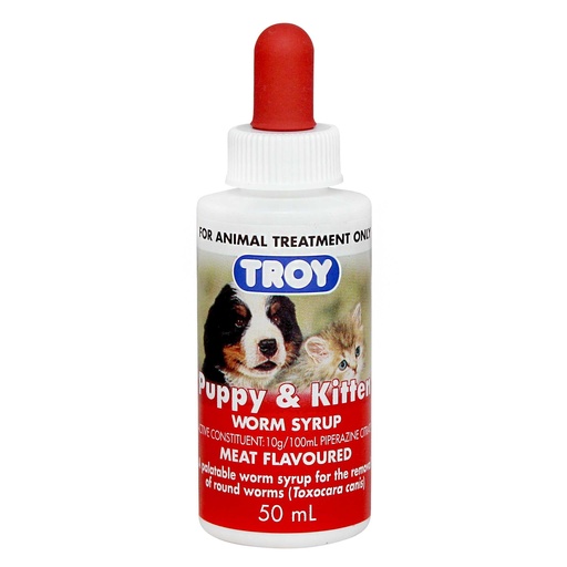 [LOC-01710] PUPPY & KITTEN WORM SYRUP 50ML-TROY شراب مضاد ديدان للقطط والكلاب الصغير